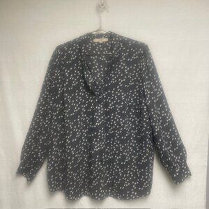 Loft Plus Gray White Rooster Bird Printed Pullover Women's Blouse - Size 18